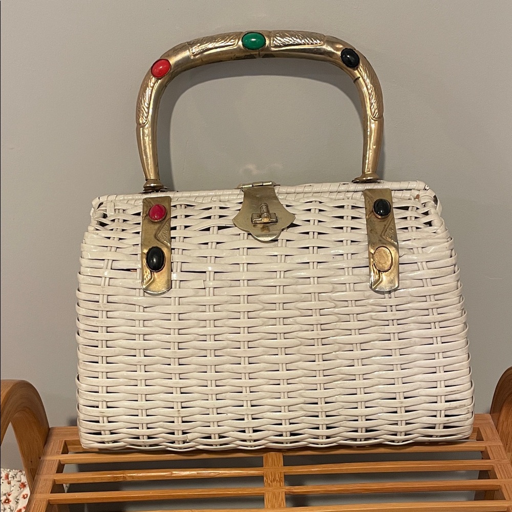 Vintage Woven Handbag with Gold Accents